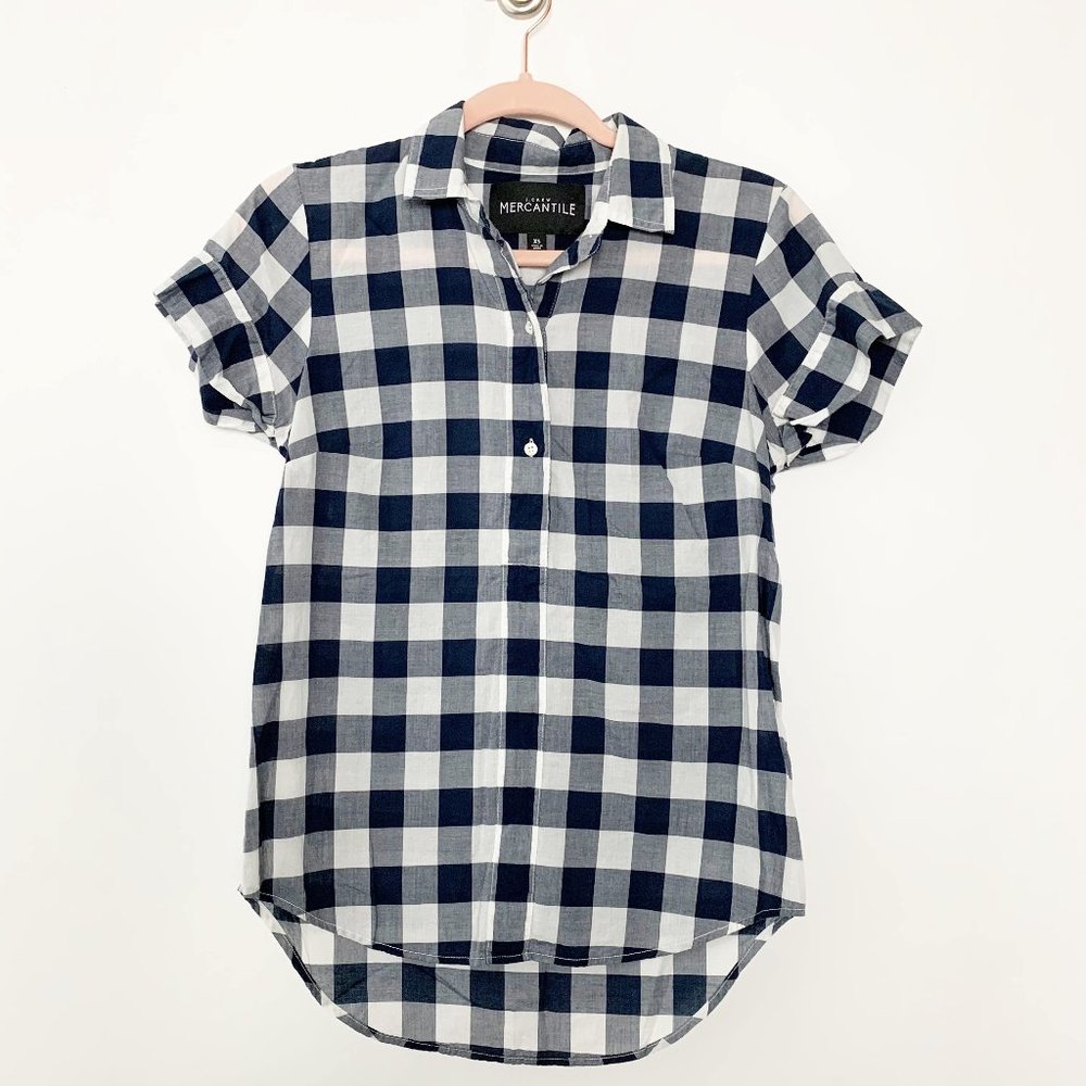 J.Crew Gingham Popover Shirt Plaid Blue XS #4455 - Picture 3 of 7